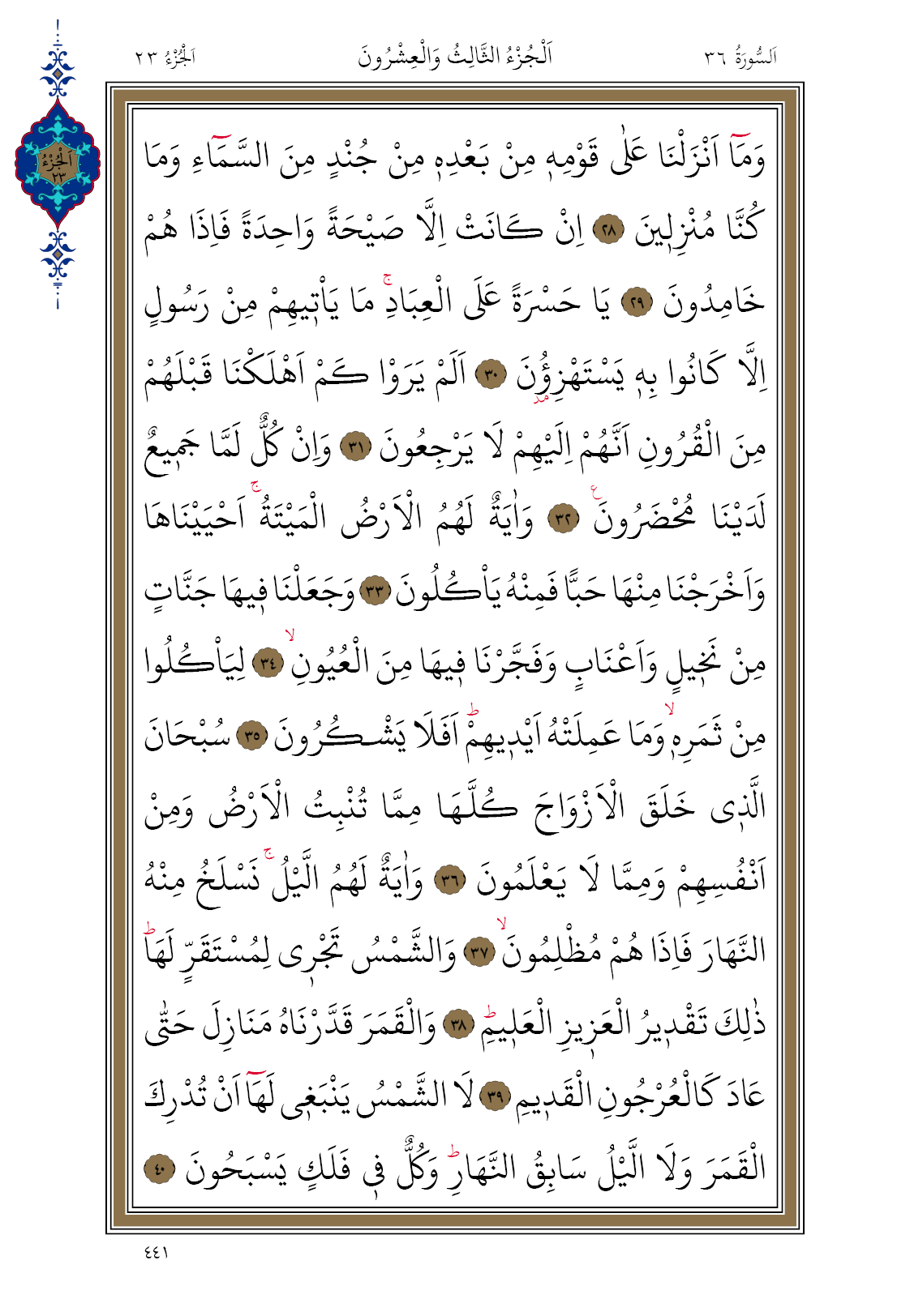 441 Diyanet Bilgisayar Hatlı Kur'an I Kerim 23. Cüz Yasin Suresi 441. Sayfa Oku
