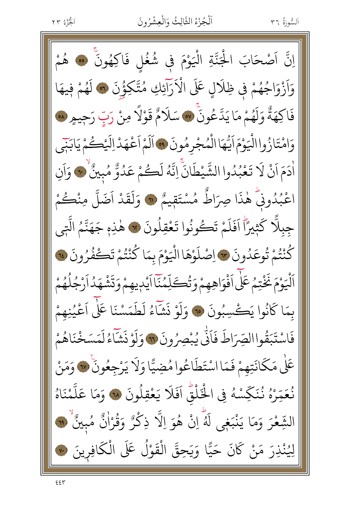 443 Diyanet Bilgisayar Hatlı Kur'an I Kerim 23. Cüz Yasin Suresi 443. Sayfa Oku